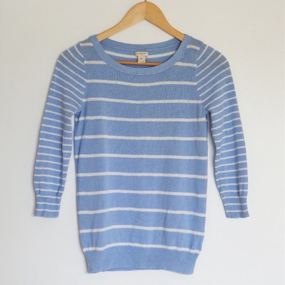 J Crew Light Blue and White Striped 3/4  Sleeve Top - Picture 1 of 7